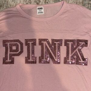 PINK Victoria's Secret Long Sleeve Tee - Light Pink with Sequin Logo